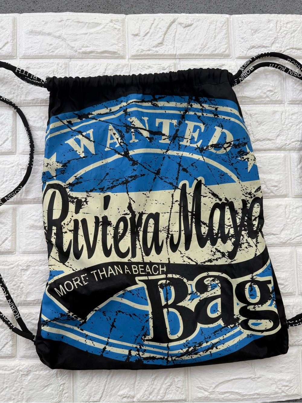 Robin Ruth Back Pack Carry All Nylon Cinch Drawstring Wanted Riviera Maya Bag